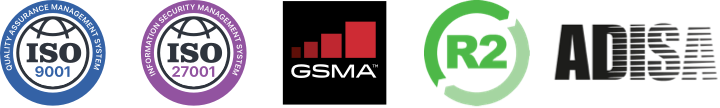 M360 Certifications: ISO 9001, ISO 27001, GSMA, R2, ADISA