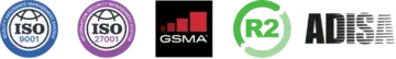 M360 Certifications: ISO 9001, ISO 27001, GSMA, R2, ADISA